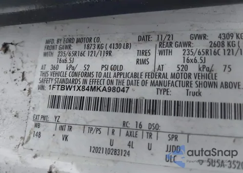 2021 Ford Transit-350 z USA, uszkodzony, nr VIN 1FTBW1X84MKA98047